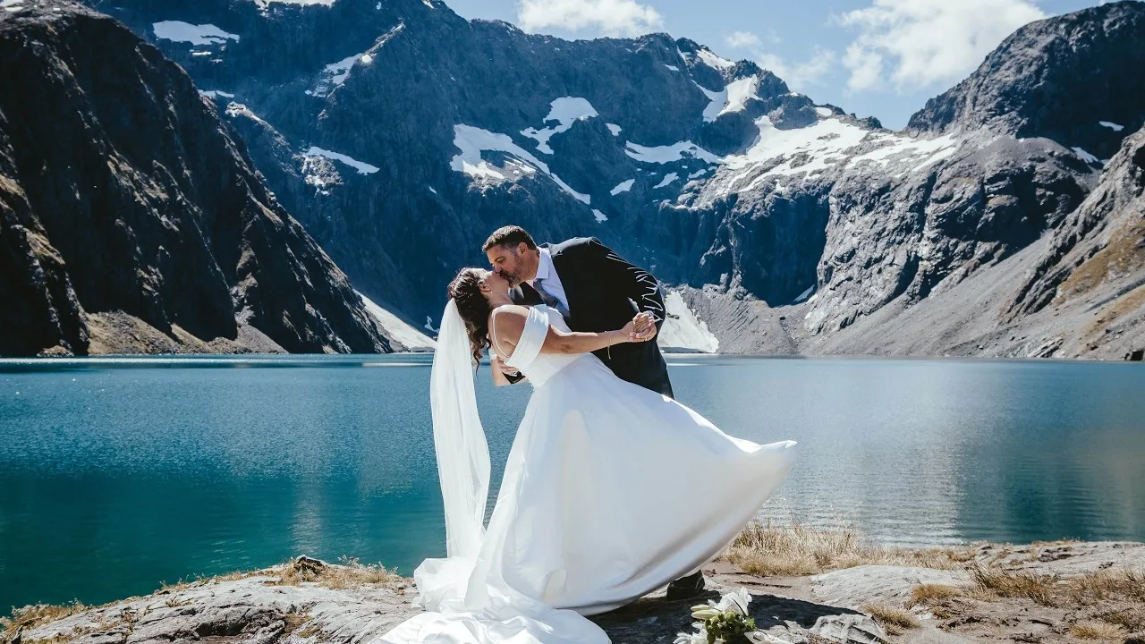 Still frame from a New Zealand wedding film shot around Queenstown