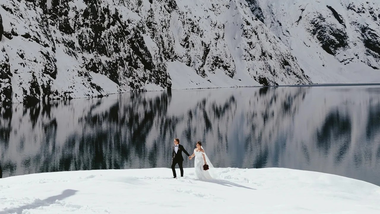 Still frame from the full multi-landing helicopter elopement film